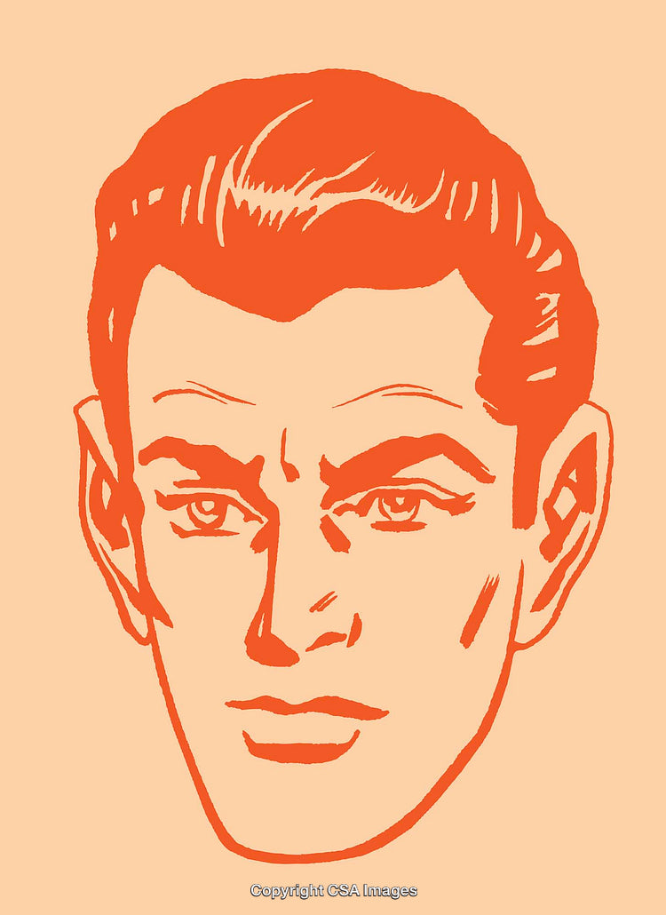 Retro Style Male Illustration in Bold Line Art on Beige Background