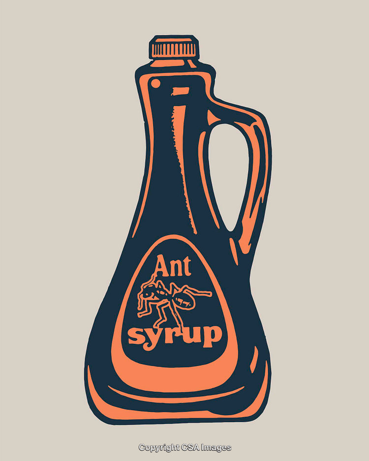 Illustration of a Syrup Bottle with Ant-Themed Design