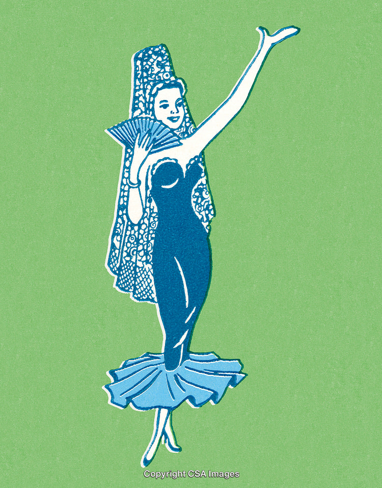 Elegant Vintage Flamenco Dancer Illustration With Lace and Fan