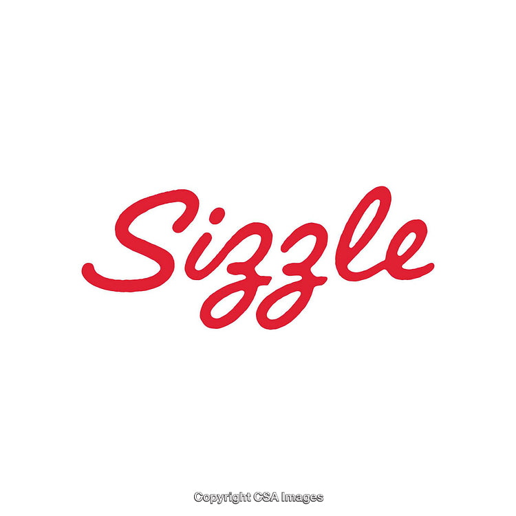 Vivid Red Word 'Sizzle' on a Stark White Background in Bold Font Style