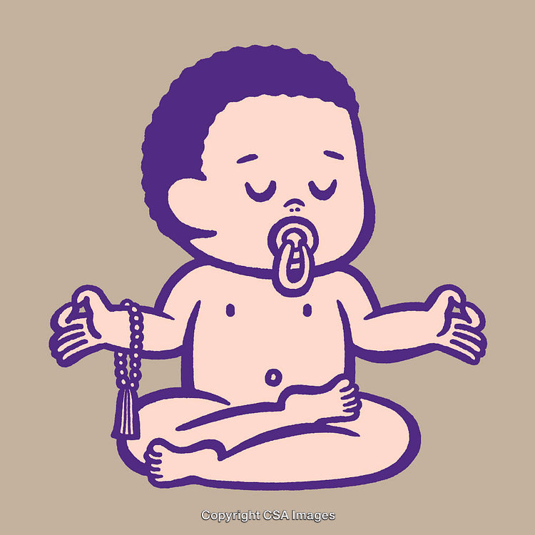 Calm Baby Meditating with Rosary Beads in Minimal Line Art Style
