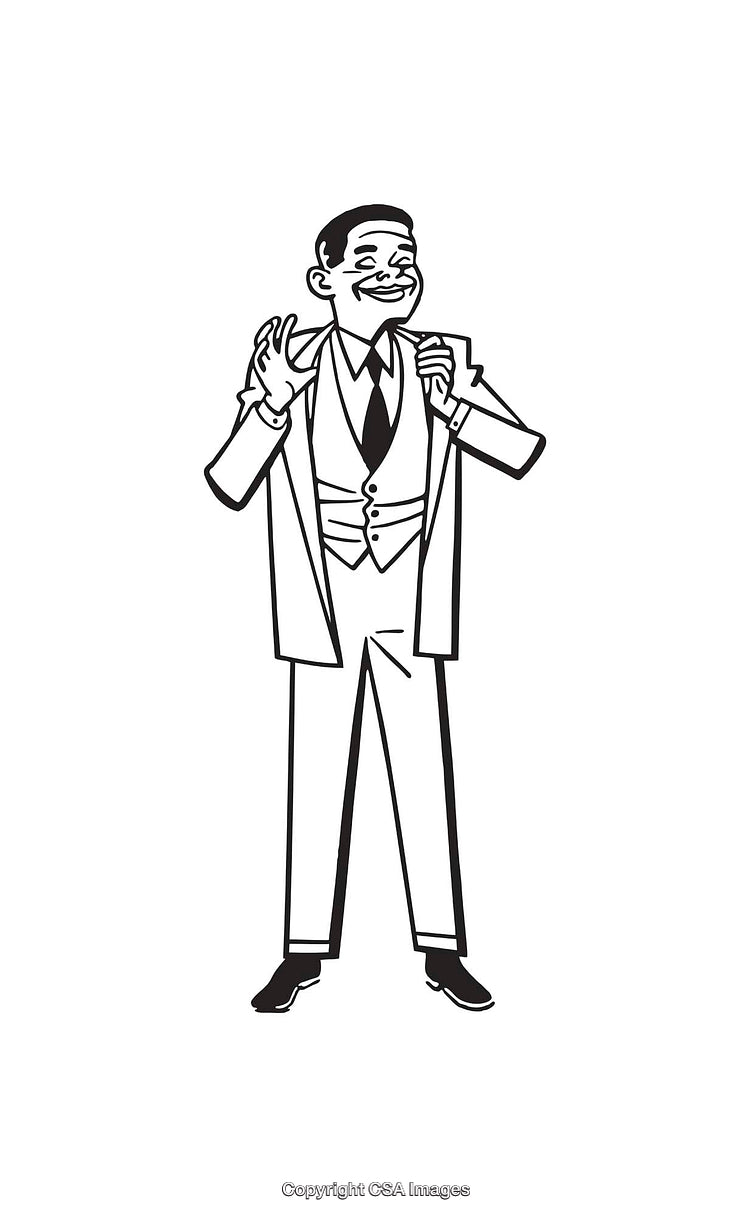 Retro Style Line Art Illustration of a Smiling Businessman in a Suit