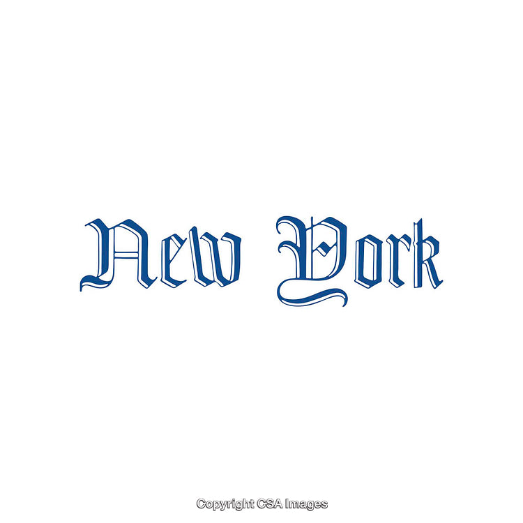 Classic Blue New York Gothic Typography on White Background