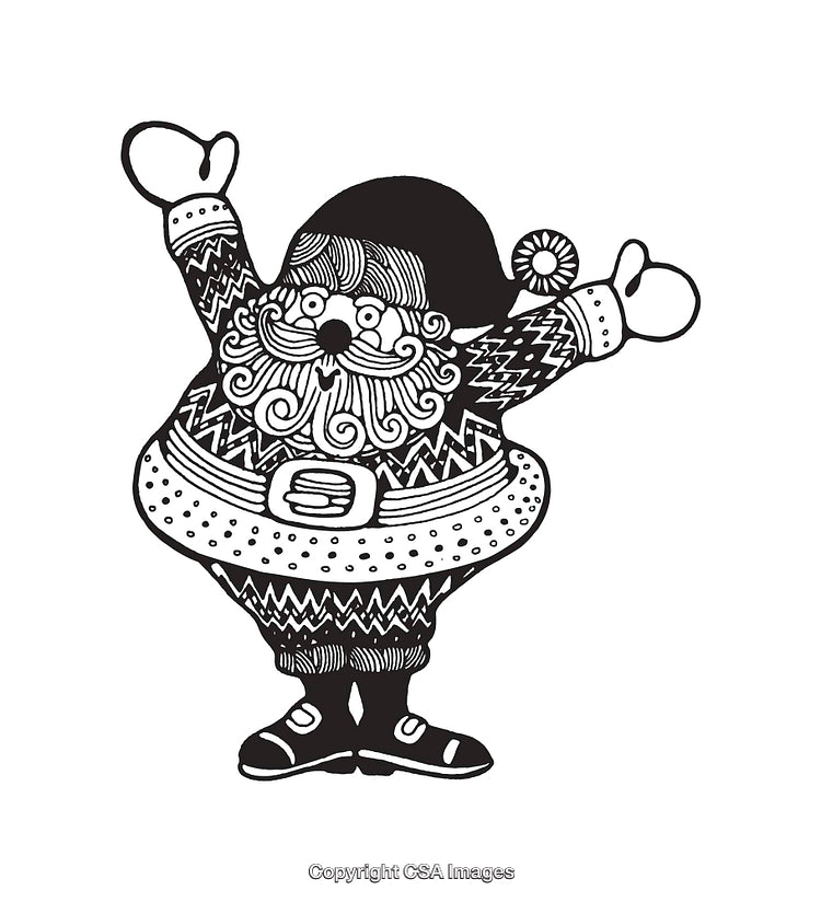 Black and White Line Art of Cheerful Santa Claus Illustration