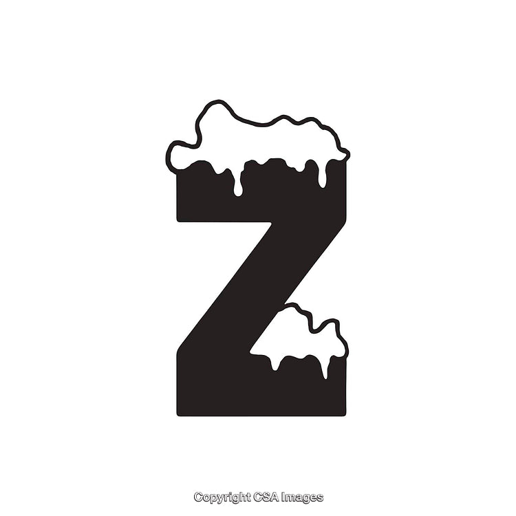Black Letter Z with Snow-Like Drippings on White Background