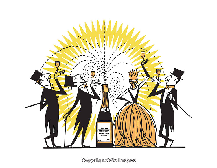 Elegant Celebration Scene with Champagne and Formal Attire in Illustrated Style