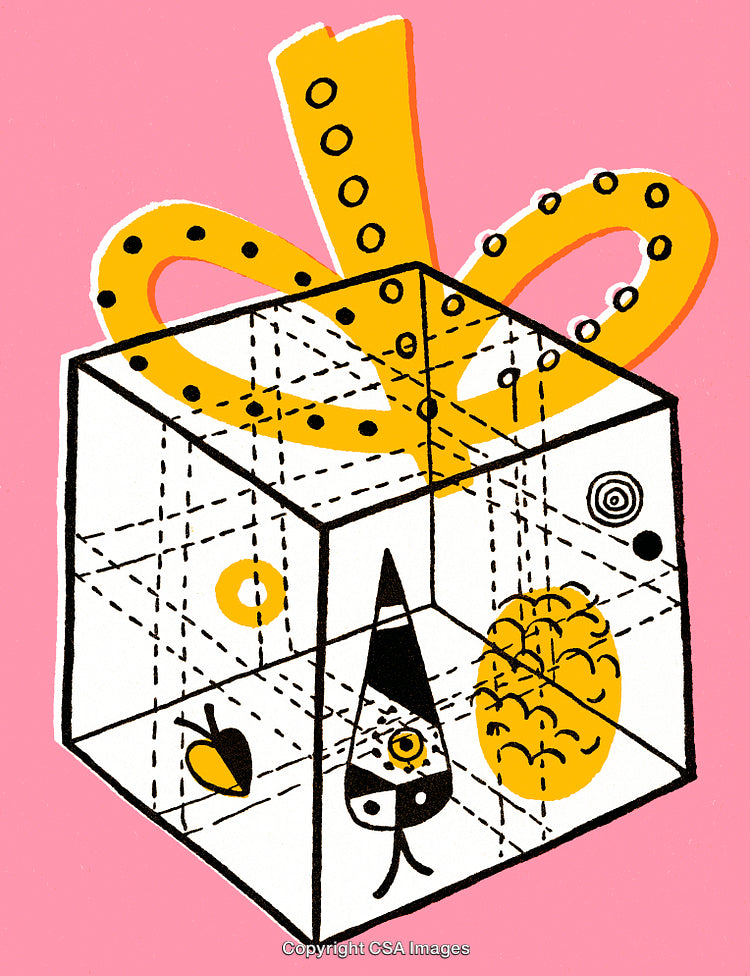 Modern Abstract Art Illustration of Shapes Inside a Geometric Glass Cube