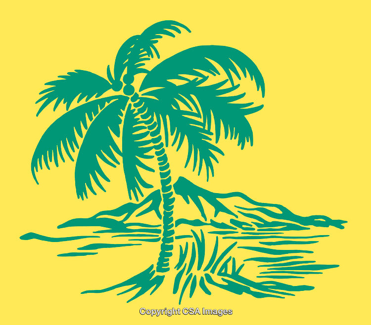 Tropical Palm Tree and Island Line Art Illustration