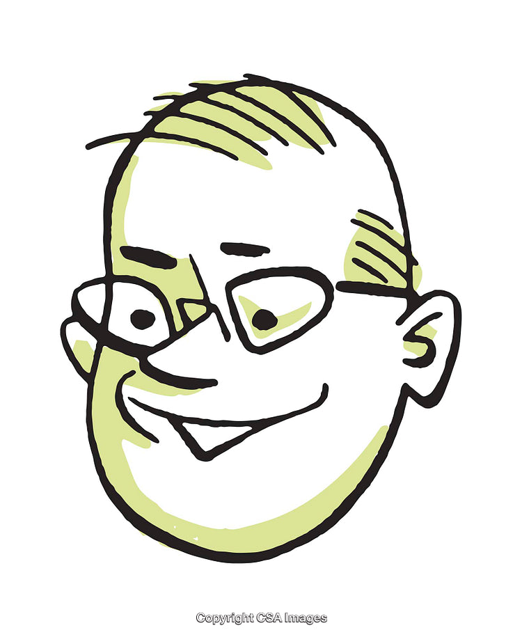 Whimsical Hand-Drawn Illustration Of A Smiling Face With Glasses And Green Details