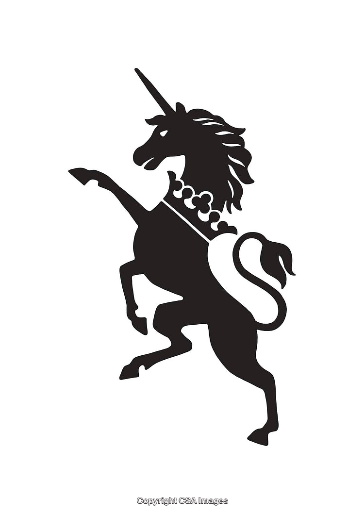 Silhouette Illustration of a Majestic Unicorn in Heraldic Stance