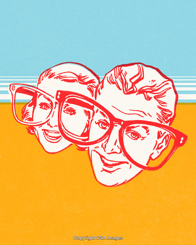 Retro Illustration of Two Faces With Oversized Glasses