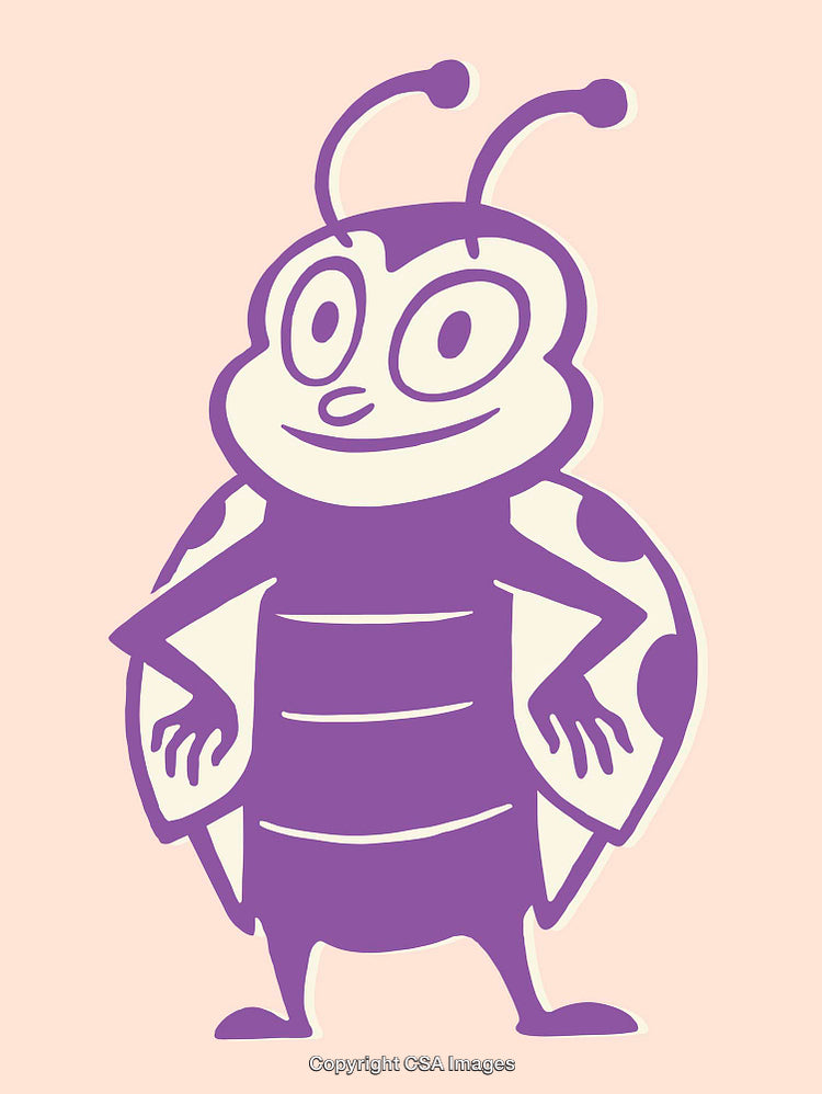 Purple Cartoon Ladybug Character Illustration on a Soft Pink Background