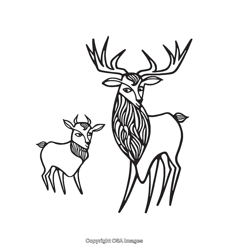 Intricate Black And White Line Art of Deer and Goat Illustrations