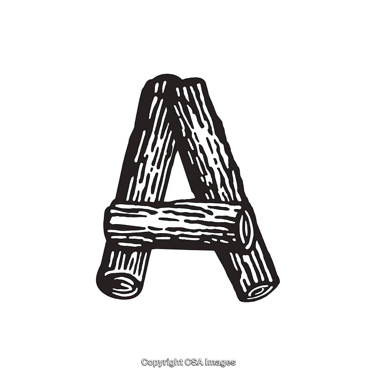 Rustic Log Style Letter A Drawing with Woodgrain Texture