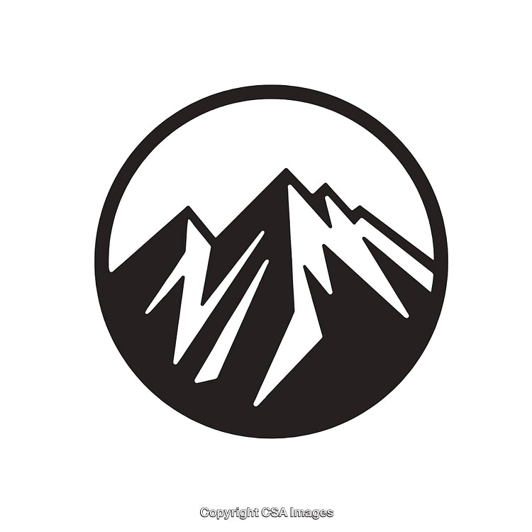 Black and White Mountain Logo Emblem with Bold Circular Design