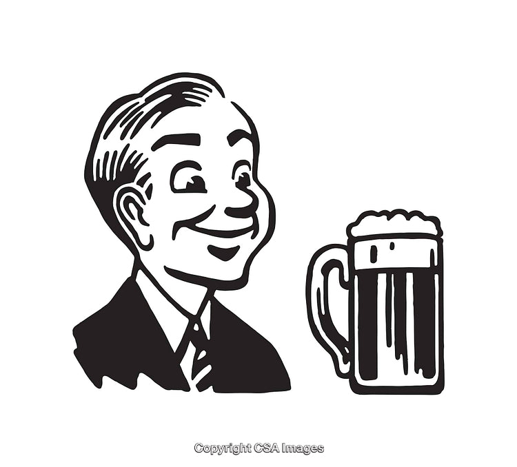 Vintage Style Black and White Illustration of a Man with Beer Mug