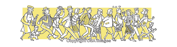 Colorful Illustration of People in Various Activities and Movements
