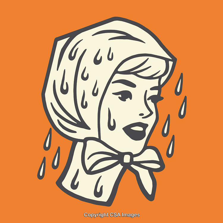 Vintage Illustration of a Woman Wearing a Scarf and Sweating