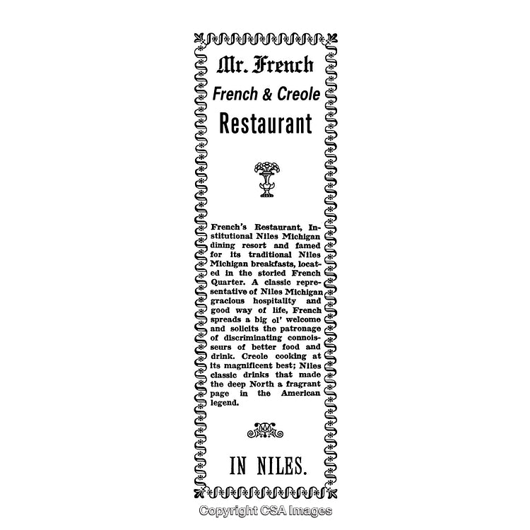 Vintage French and Creole Restaurant Advertisement With Decorative Border Design