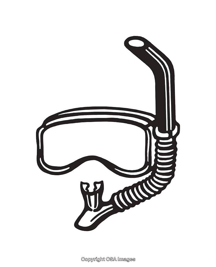 Black And White Line Art Illustration of Snorkel and Mask