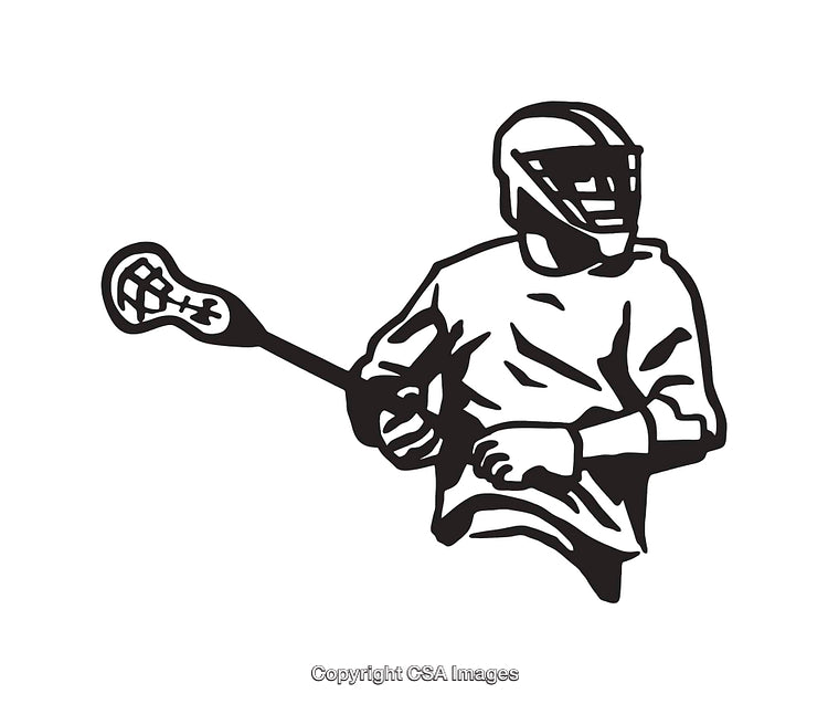 Black and White Line Art Illustration of a Lacrosse Player in Action
