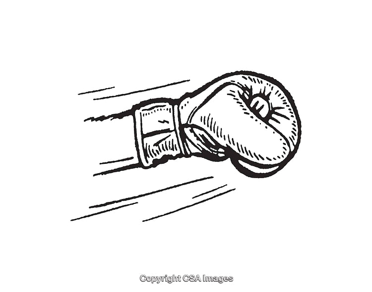 Black and White Line Art of a Punching Glove in Action