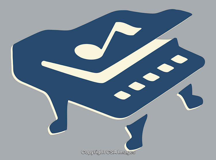 Stylized Piano Illustration Featuring a Musical Note in Flat Design