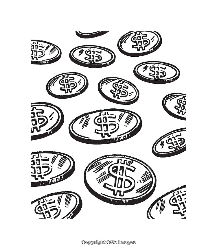 Black and White Line Art Illustration of Dollar Coins Pattern