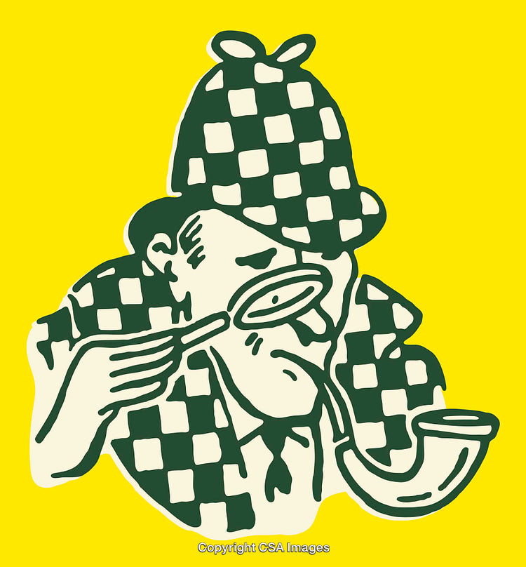 Detective Illustration of a Sleuth Holding a Magnifying Glass