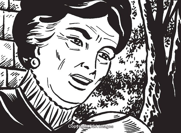 Vintage Black and White Illustration of a Woman Outdoors