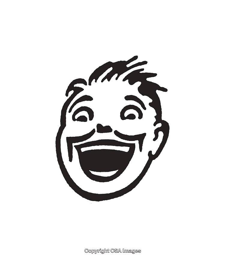 Retro Black and White Illustration of a Laughing Face