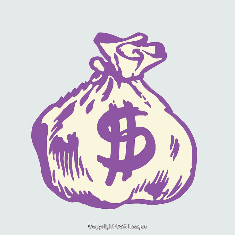 Purple Money Bag With Dollar Sign in Line Art Illustration Style