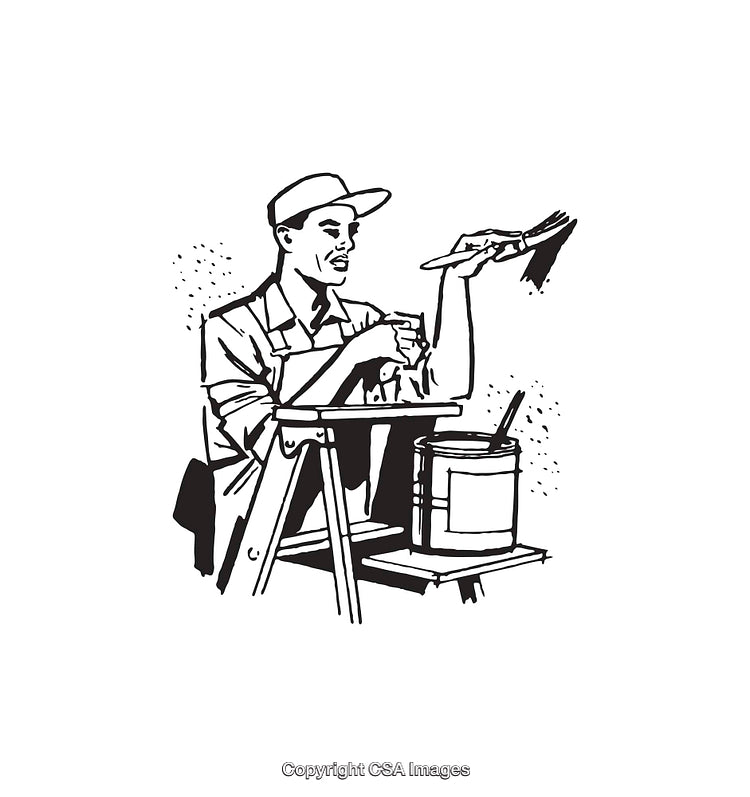 Black And White Line Art of a Painter at Work