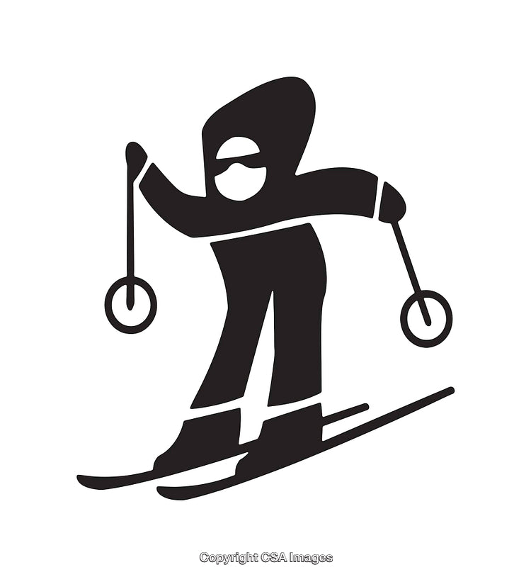 Minimalist Black and White Icon Depicting Skier at Full Speed