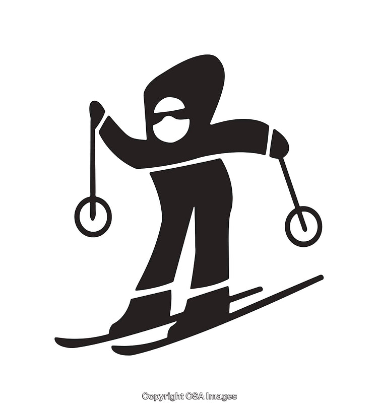 Minimalist Black and White Icon Depicting Skier at Full Speed