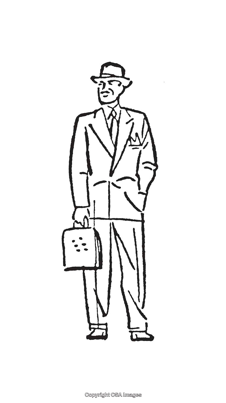 Black and White Line Art of Businessman Holding Briefcase