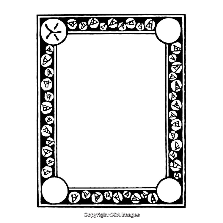 Decorative Black and White Border with Geometric Patterns and Circular Details