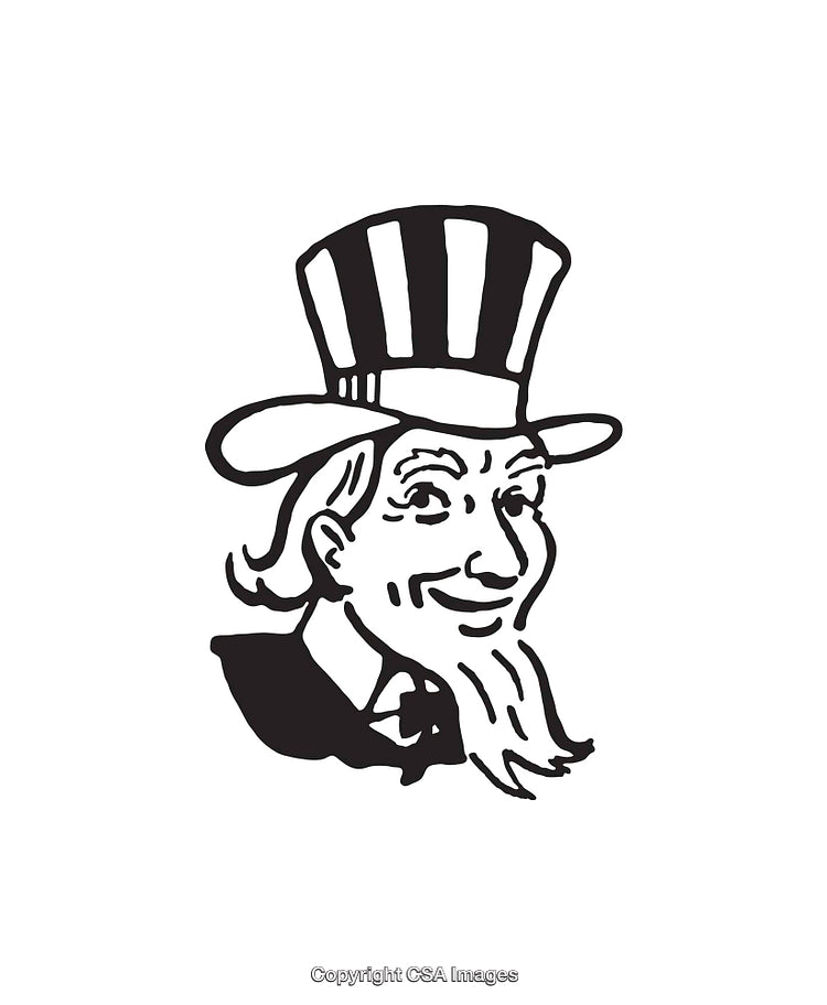 Black and White Drawing of Gentleman in Striped Top Hat