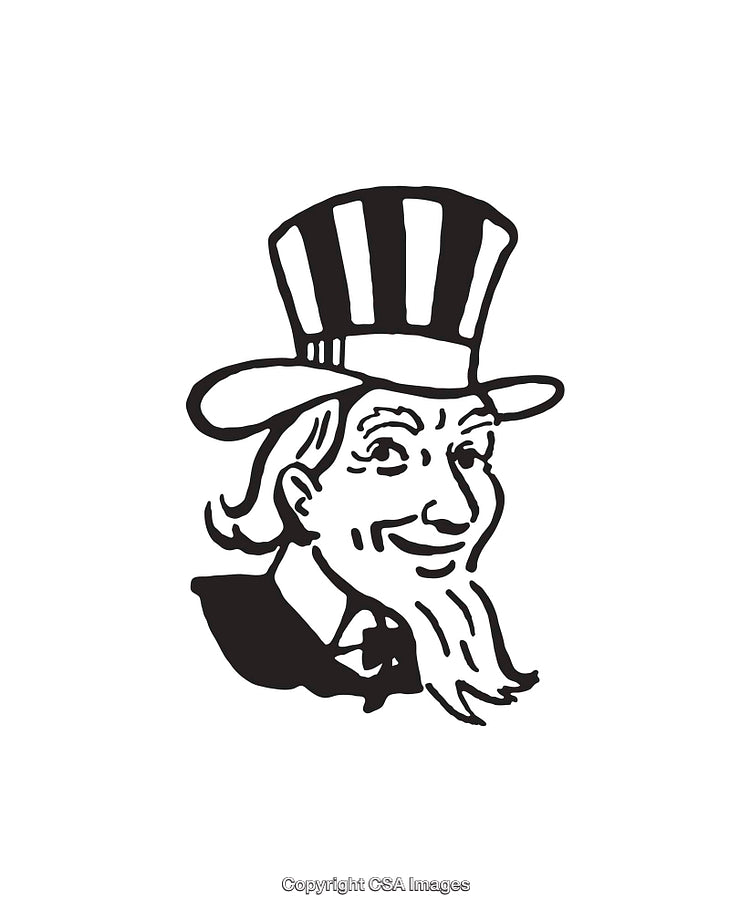 Black and White Drawing of Gentleman in Striped Top Hat