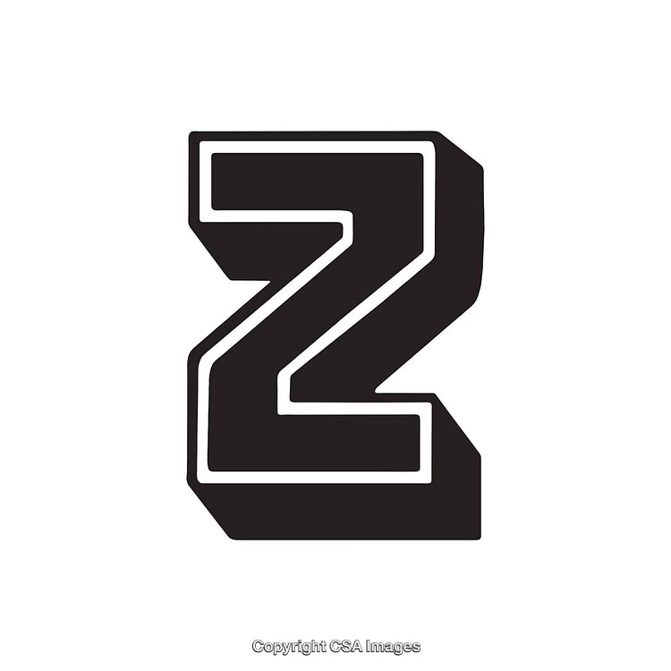 Bold Black Letter Z with White Outline on Isolated Background