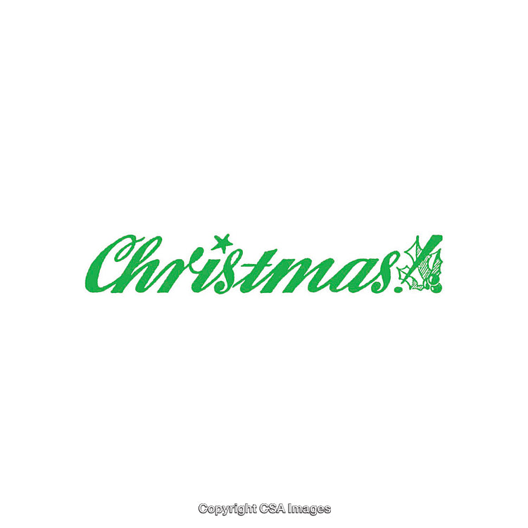 Green Christmas Script with Decorative Holiday Elements on White Background