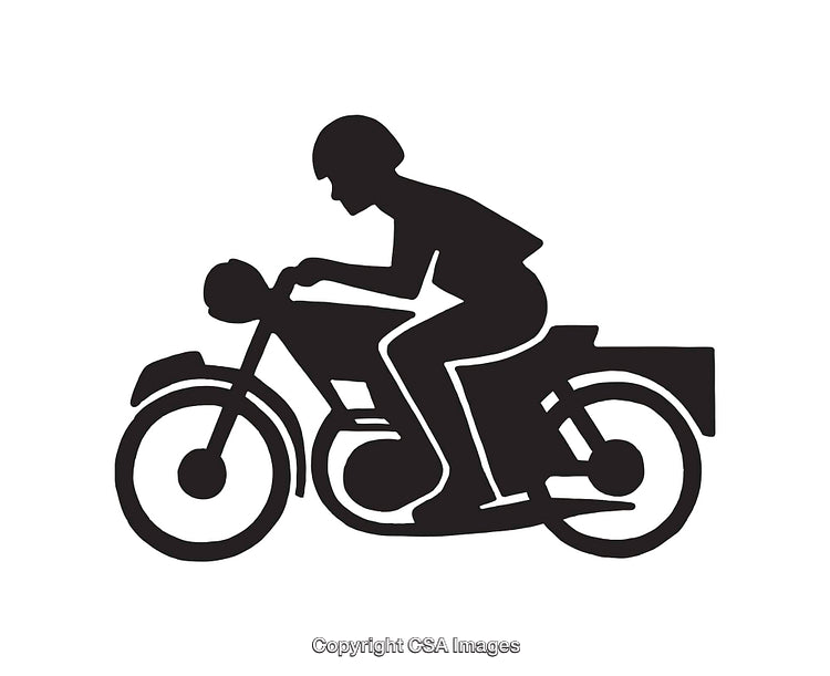 Silhouette of a Motorcyclist Riding a Classic Motorcycle in Profile View