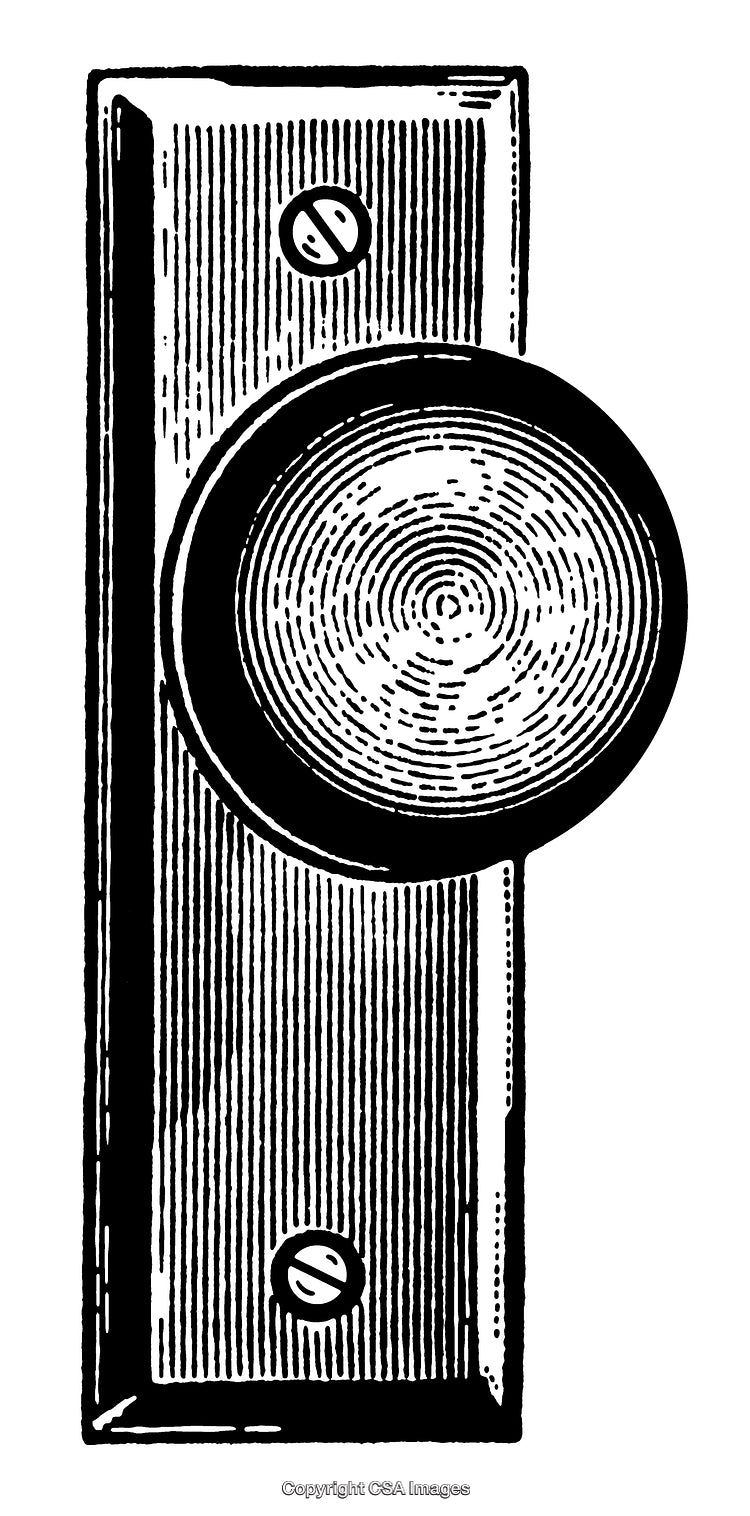 Detailed Black and White Engraved Illustration of a Vintage Door Knob