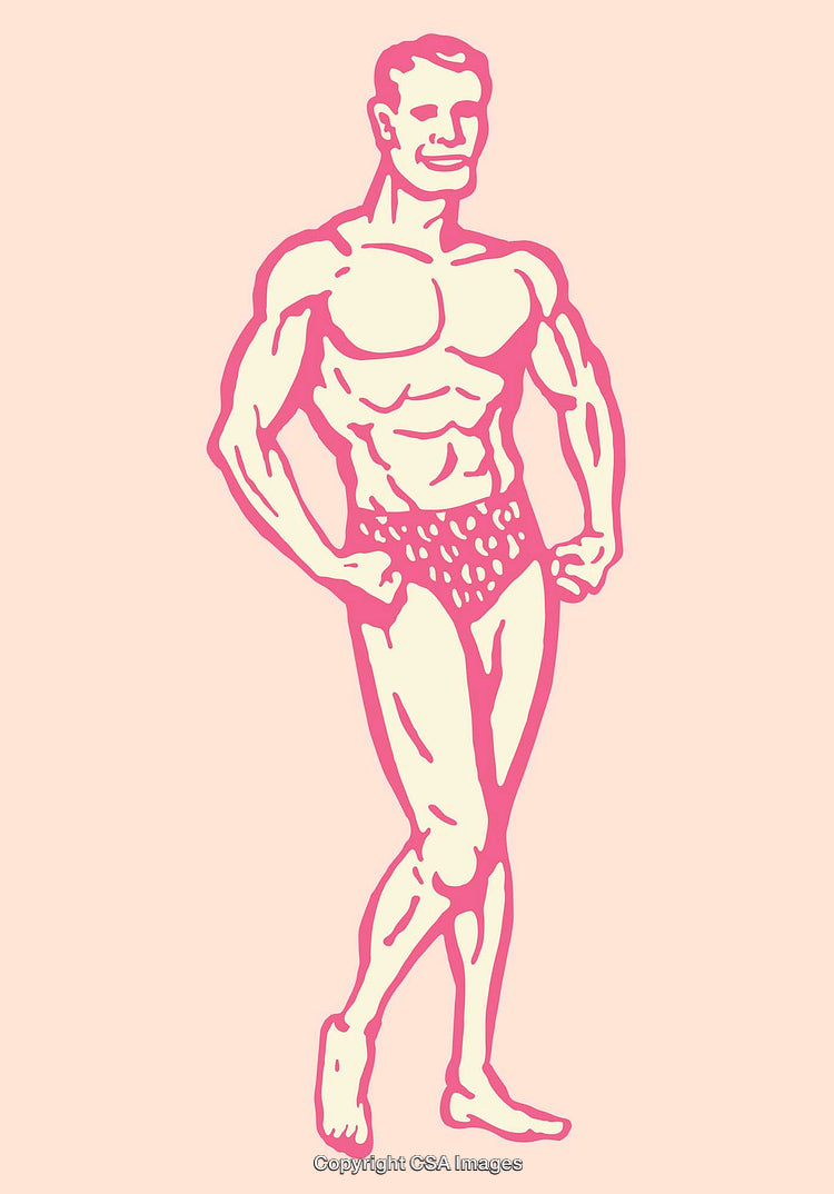 Retro Style Line Art of Bodybuilder in a Confident Pose