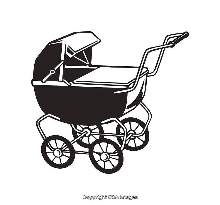 Vintage Black and White Illustration of a Baby Carriage