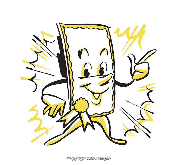Cheerful Cartoon Certificate Character with Ribbon and Dynamic Background
