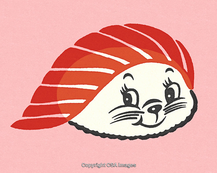 Adorable Cartoon Sushi Character with a Playful Expression on Pink Background