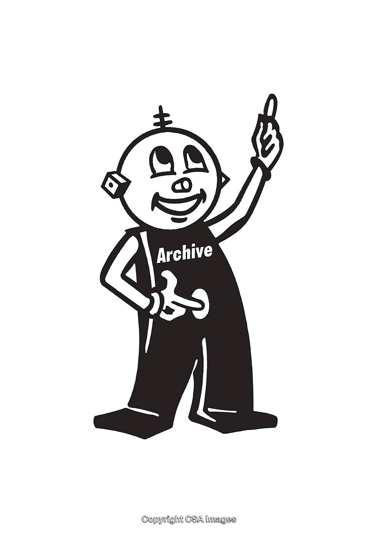 Retro-Style Black and White Robot Illustration with Playful Design