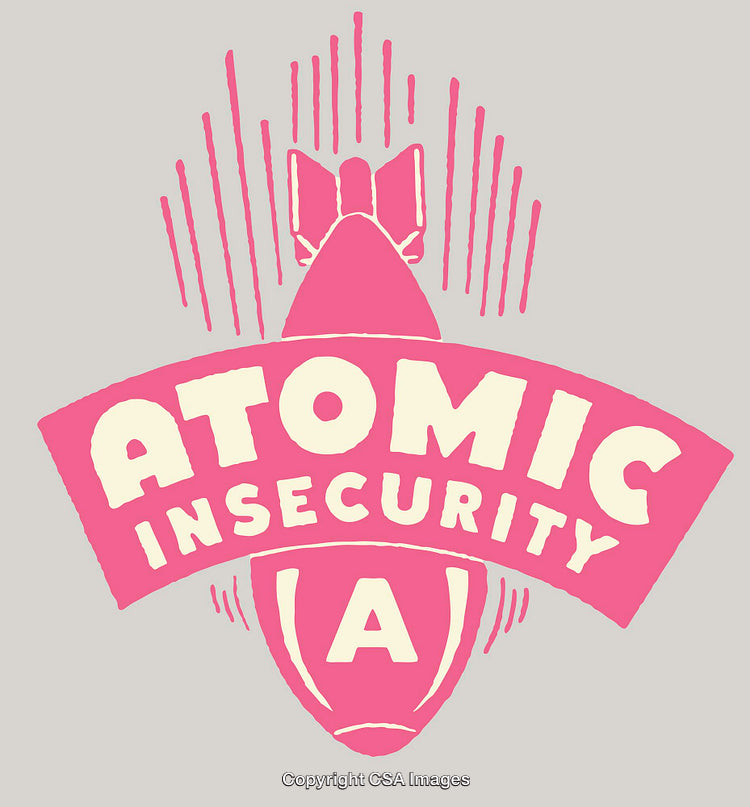 Retro Styled Atomic Symbol Line Art with Bold Typography