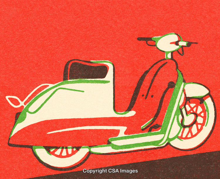 Illustration of a Retro-Style Scooter on a Vibrant Red Background